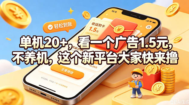 单机20+，看一个广告1.5米，不养机，这个新平台大家快来撸【揭秘】-91副业网
