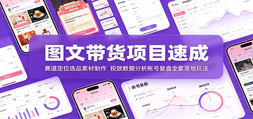 图文带货项目速成:赛道定位选品素材制作,投放数据分析账号复盘全套落地玩法-91副业网