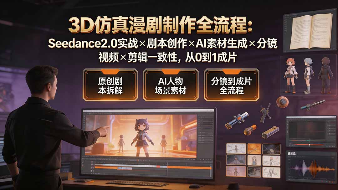 3D仿真漫剧制作全流程：Seedance2.0实战×剧本创作×AI素材生成×分镜视频×剪辑一致性，从0到1成片-91副业网