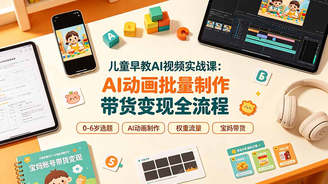儿童早教AI视频实战课:0-6岁认知选题|AI动画批量制作|权重流量拉升|宝妈账号带货变现全流程-91副业网