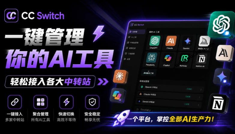 一键给Chatgpt、Codex、Claude接入地第三方中转站，CC Switch统一管理你的AI编程工具工作流-91副业网