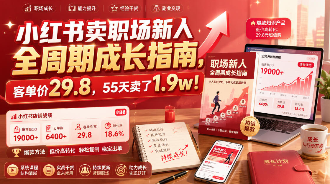 小红书卖职场新人全周期成长指南，客单价29.8，55天卖了1.9w！-91副业网