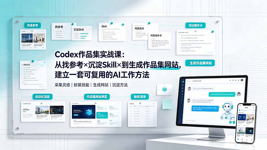 Codex作品集实战课:从找参考×沉淀Skill×到生成作品集网站,建立一套可复用的AI工作方法-91副业网