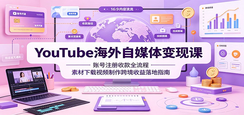 YouTube海外自媒体变现课：账号注册收款全流程，素材下载视频制作跨境收益落地指南-91副业网