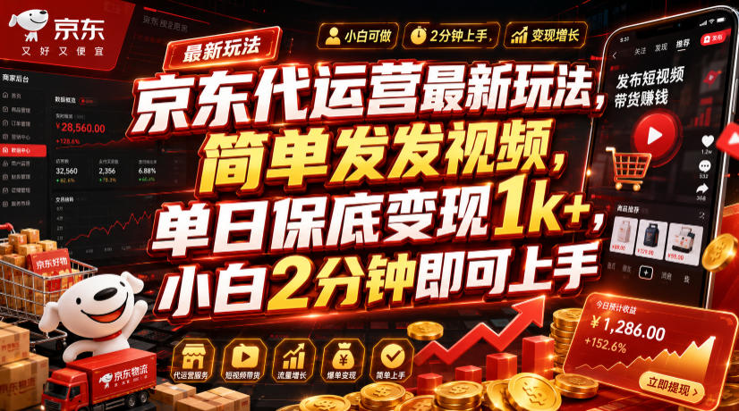 京东代运营最新玩法,简单发发视频,单日保底变现1k+,小白2分钟即可上手【揭秘】-91副业网