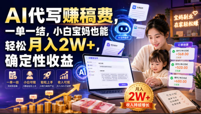 AI代写賺稿费,一单一结,小白宝妈也能轻松月入2W+,确定性收益【揭秘】-91副业网