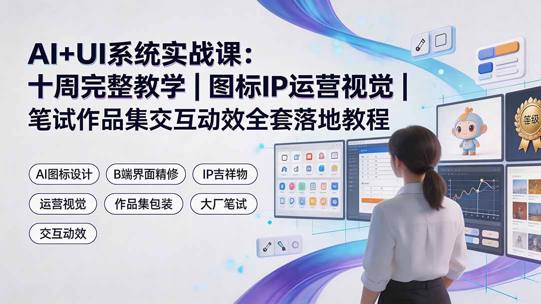 AI+UI系统实战课:十周完整教学|图标IP运营视觉|笔试作品集交互动效全套落地教程-91副业网