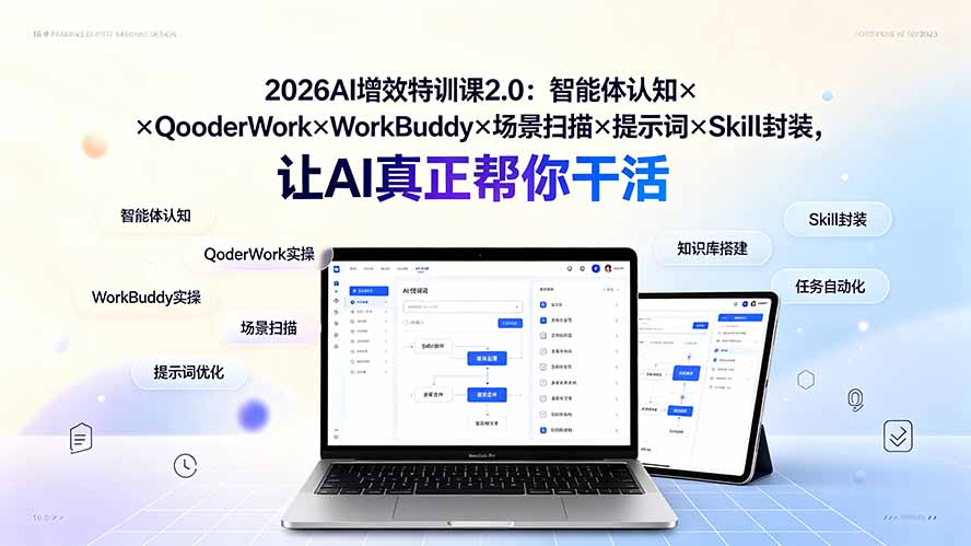 2026AI增效特训课2.0：智能体认知×QoderWork×WorkBuddy×场景扫描×提示词×Skill封装，让AI真正帮你干活-91副业网