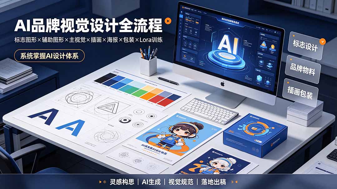 AI品牌视觉设计全流程：标志图形×辅助图形×主视觉×插画×海报×包装×Lora训练，系统掌握AI设计体系-91副业网