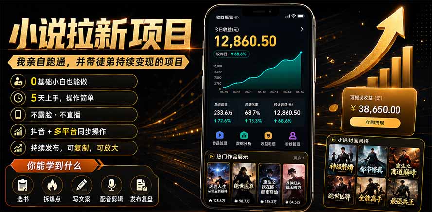 抖音及多平台小说拉新项目:我亲自跑通并持续带徒弟实操|0基础小白5天上手快速变现-91副业网