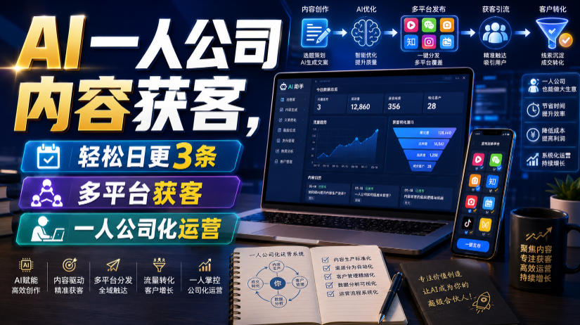 AI一人公司内容获客，轻松日更3条，多平台获客，一人公司化运营-91副业网