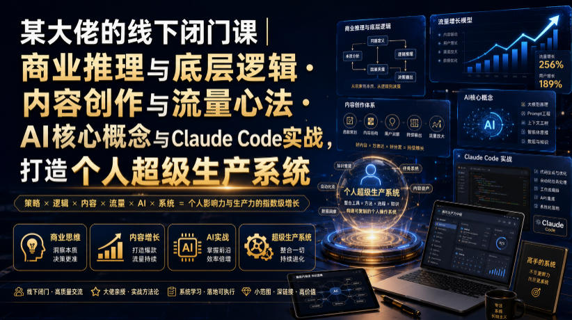 某大佬的线下闭门课｜商业推理与底层逻辑・内容创作与流量心法・AI核心概念与Claude Code实战，打造个人超级生产系统【录音+图片】-91副业网