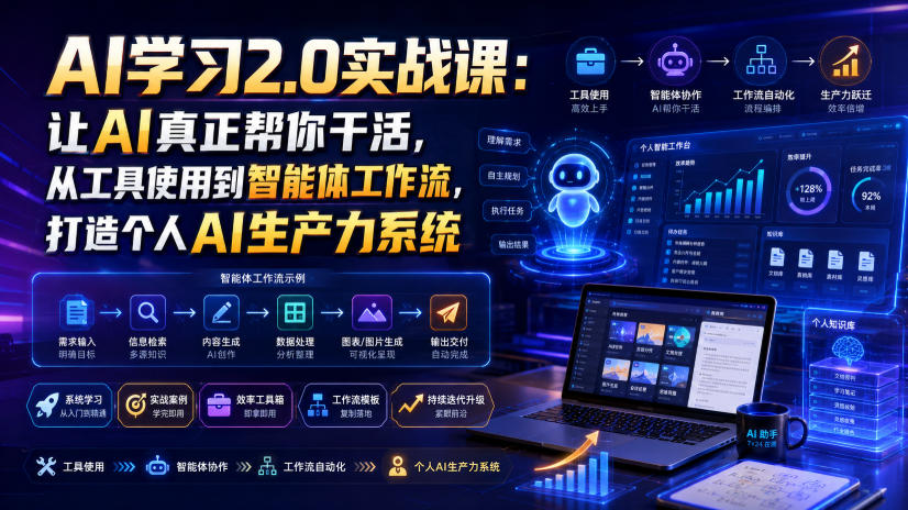 AI学习2.0实战课：让AI真正帮你干活，从工具使用到智能体工作流，打造个人AI生产力系统-91副业网
