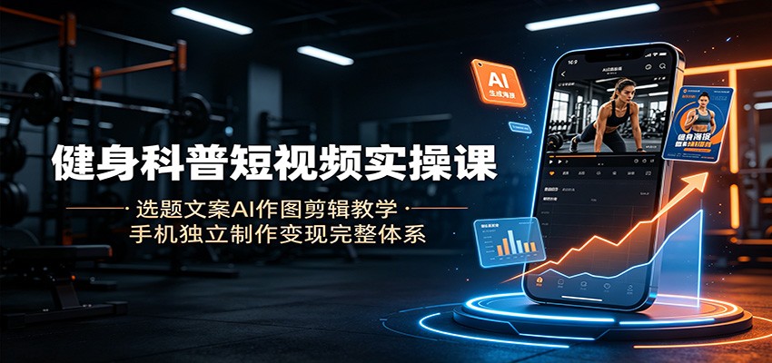 健身科普短视频实操课：选题文案AI作图剪辑教学，手机独立制作变现完整体系-91副业网