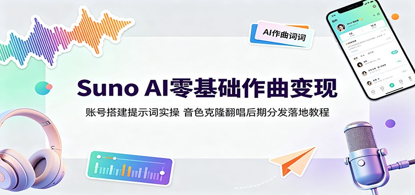 Suno AI零基础作曲变现：账号搭建提示词实操，音色克隆翻唱后期分发落地教程-91副业网