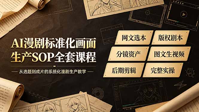 AI漫剧标准化画面生产SOP全套课程-更新,网文选本版权剧本分镜资产全覆盖,图文生视频后期剪辑完整实操教学-91副业网