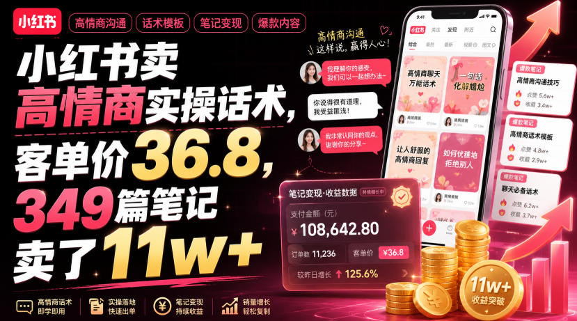 小红书卖高情商实操话术，客单价36.8，349篇笔记卖了11w+！-91副业网