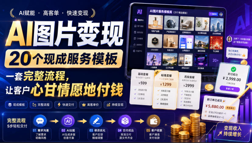 AI图片变现,20个现成服务模板,一套完整流程,让客户心甘情愿地付钱【原创双语字幕】-91副业网