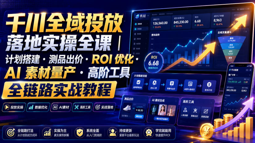 千川全域投放落地实操全课|计划搭建・测品出价・ROI优化・AI素材量产・高阶工具全链路实战教程-91副业网