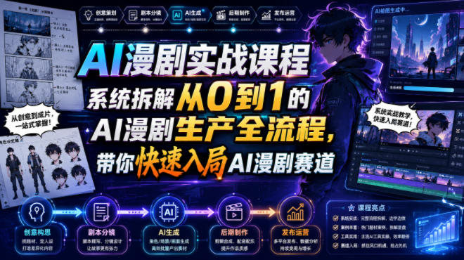 AI漫剧实战课程，系统拆解从0到1的AI漫剧生产全流程，带你快速入局AI漫剧赛道-91副业网
