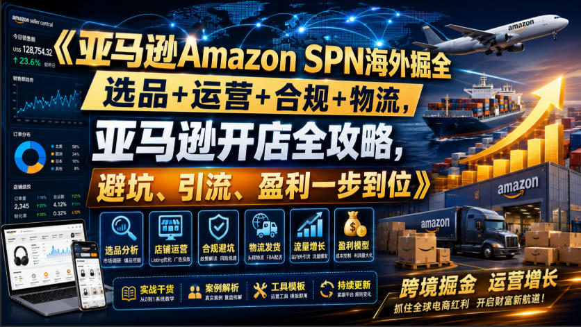 亚马逊Amazon SPN海外掘全，选品+运营+合规+物流，亚马逊开店全攻略，避坑、引流、盈利一步到位-91副业网