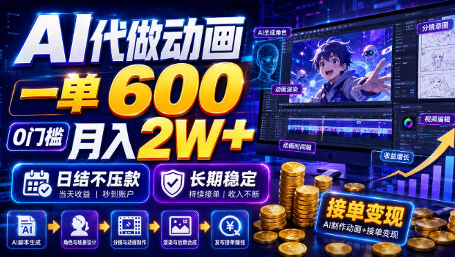 AI代做动画,一单600,0门槛月入2W+,日结不压款,长期稳定【揭秘】-91副业网