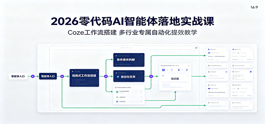2026零代码AI智能体落地实战课：Coze工作流搭建，多行业专属自动化提效教学-91副业网
