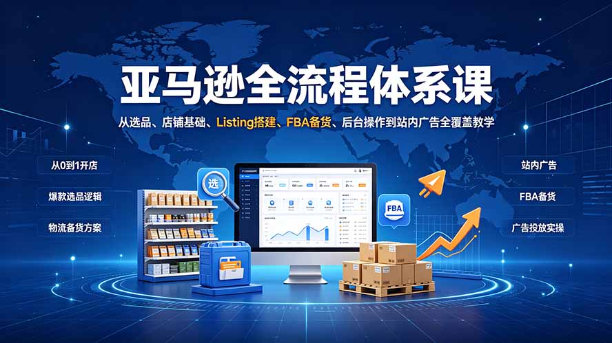 亚马逊全流程体系课:从选品、店铺基础、Listing搭建、FBA备货、后台操作到站内广告全覆盖教学-91副业网