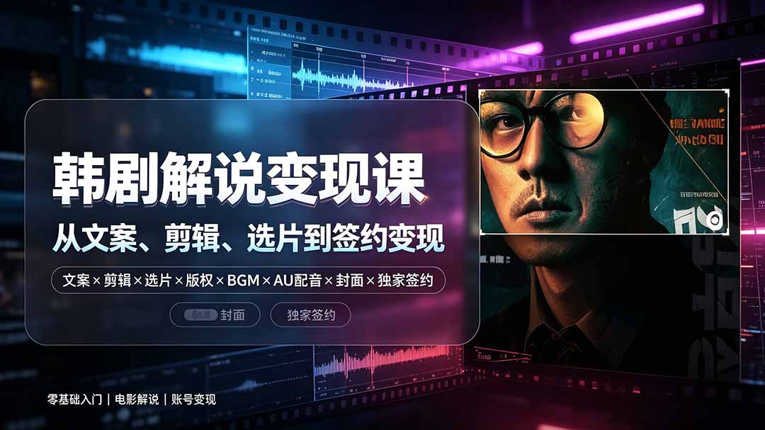 抖音270W粉丝博主亲授韩剧解说课:文案×剪辑×选片×版权×BGM×AU配音×封面×独家签约,零基础到变现-91副业网