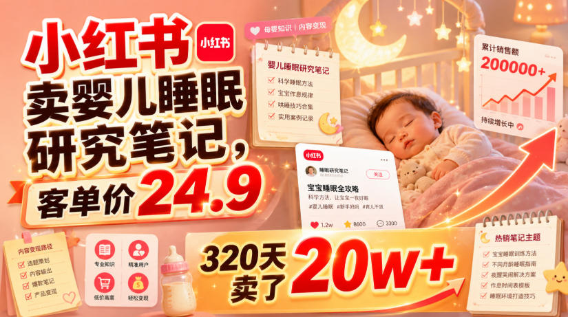 小红书卖婴儿睡眠研究笔记,客单价24.9,320天卖了20w+-91副业网