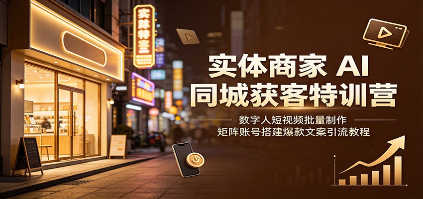 实体商家AI同城获客特训营:数字人短视频批量制作,矩阵账号搭建爆款文案引流教程-91副业网