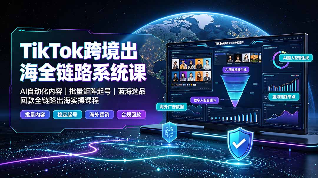 TikTok跨境出海全链路系统课-2026年7月:AI自动化内容|批量矩阵起号|蓝海选品回款全链路出海实操课程-91副业网