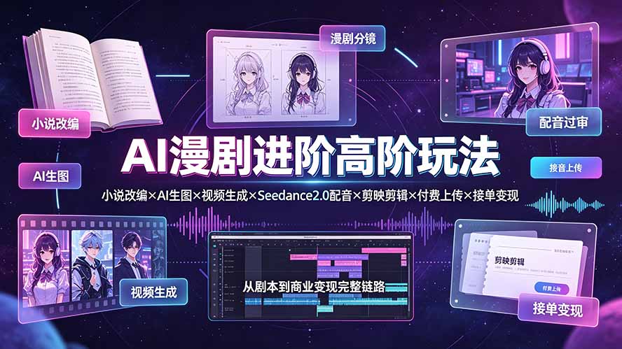 AI漫剧进阶高阶玩法:小说改编×AI生图×视频生成×Seedance2.0配音×剪映剪辑×付费上传×接单变现-91副业网