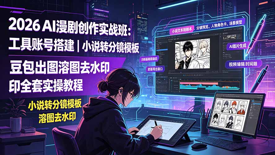2026AI漫剧创作实战班:工具账号搭建|小说转分镜模板|豆包出图溶图去水印全套实操教程-91副业网