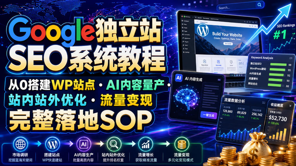 Google独立站SEO系统教程,从0搭建WP站点・AI内容量产・站内站外优化・流量变现完整落地SOP(2026年7月)-91副业网