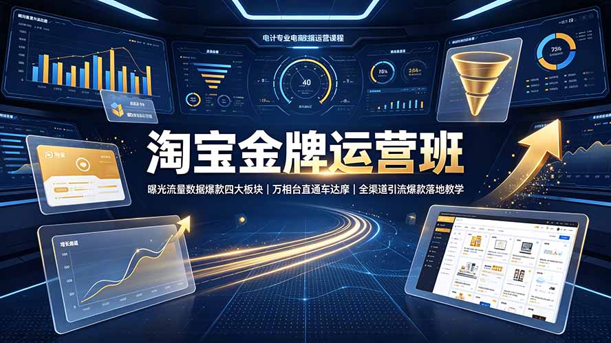 淘宝金牌运营班-7月:曝光流量数据爆款四大板块|万相台直通车达摩|全渠道引流爆款落地教学-91副业网