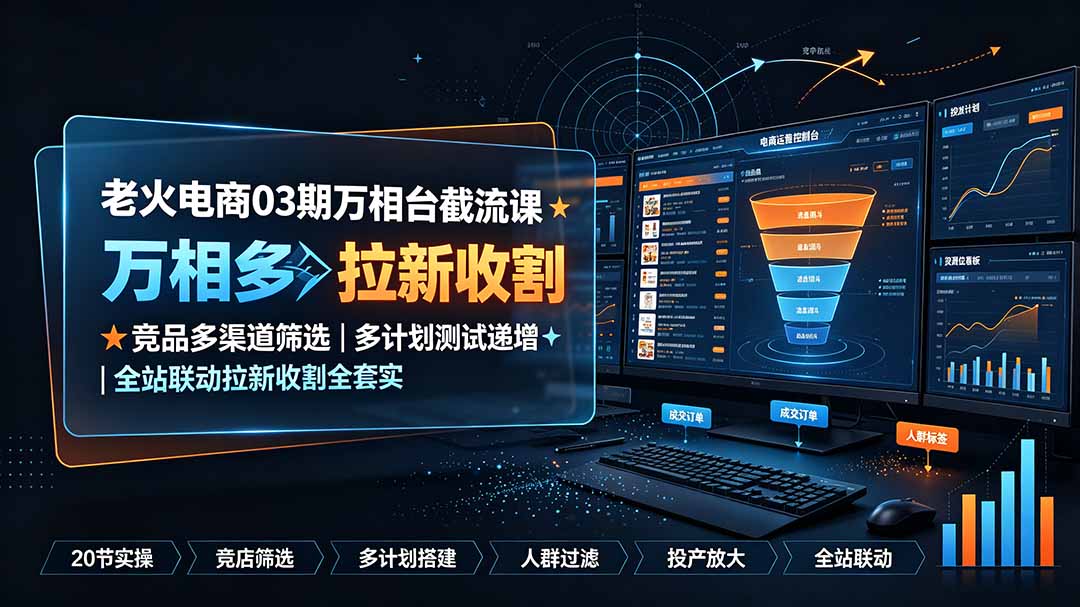 老火电商03期万相台截流课:竞品多渠道筛选|多计划测试递增|全站联动拉新收割全套实操教学-91副业网