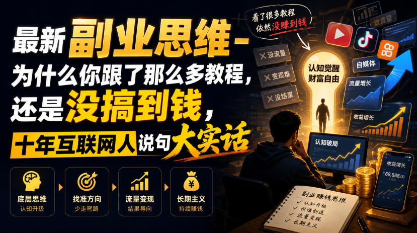 最新副业思维-为什么你跟了那么多教程,还是没搞到钱,十年互联网人说句大实话【揭秘】-91副业网