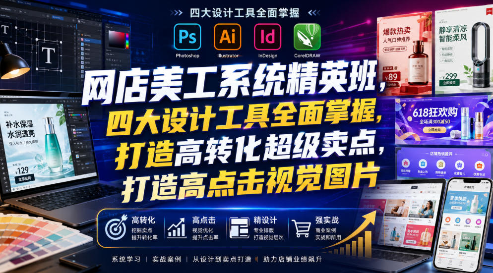 网店美工系统精英班,四大设计工具全面掌握,打造高转化超级卖点,打造高点击视觉图片(2026年7月)-91副业网