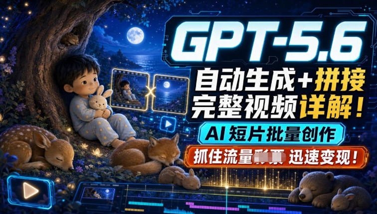GPT-5.6自动生成+拼接完整视频详解,AI短片批量创作,抓住流量迅速变现!-91副业网