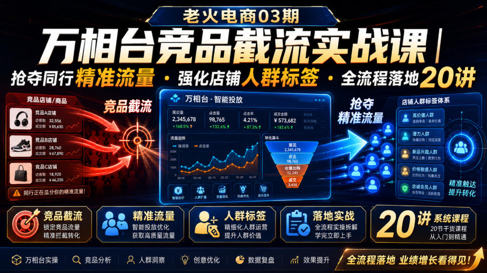 老火电商03期・万相台竞品截流实战课|抢夺同行精准流量・强化店铺人群标签・全流程落地20讲-91副业网