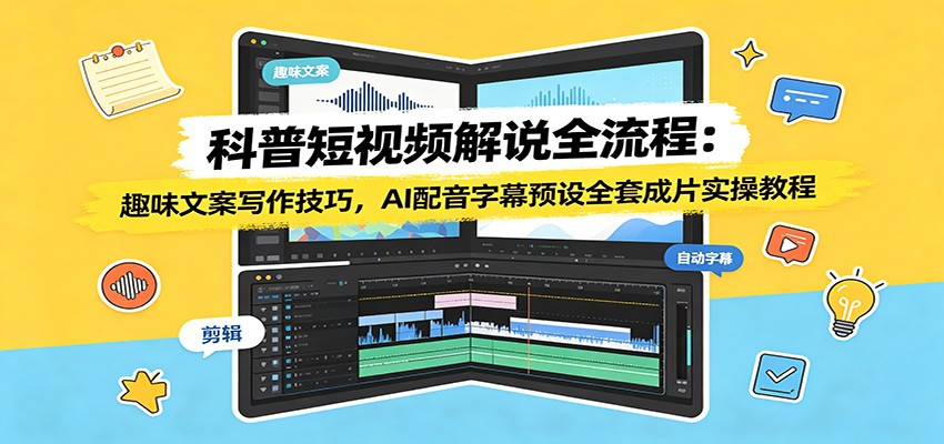 科普短视频解说全流程:趣味文案写作技巧,AI配音字幕预设全套成片实操教程-91副业网