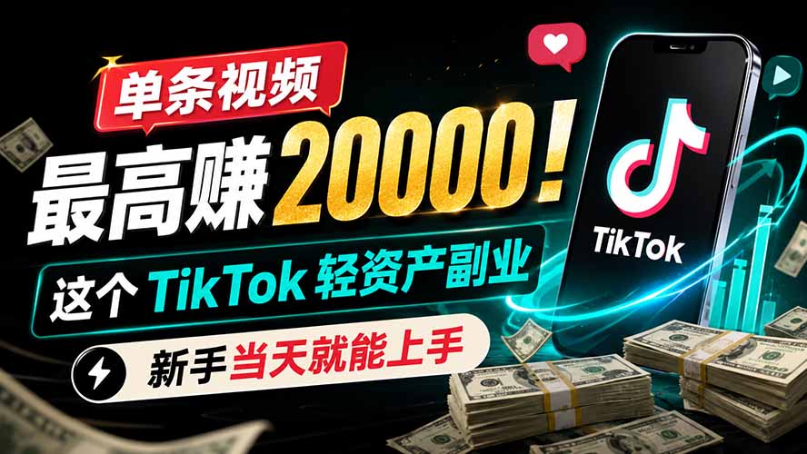 单条视频最高赚 20000!这个 TikTok 轻资产副业,新手当天就能上手-91副业网