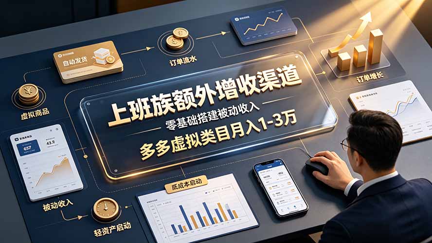 上班族额外增收渠道,零基础搭建被动收入,多多虚拟类目月入 1-3 万-91副业网