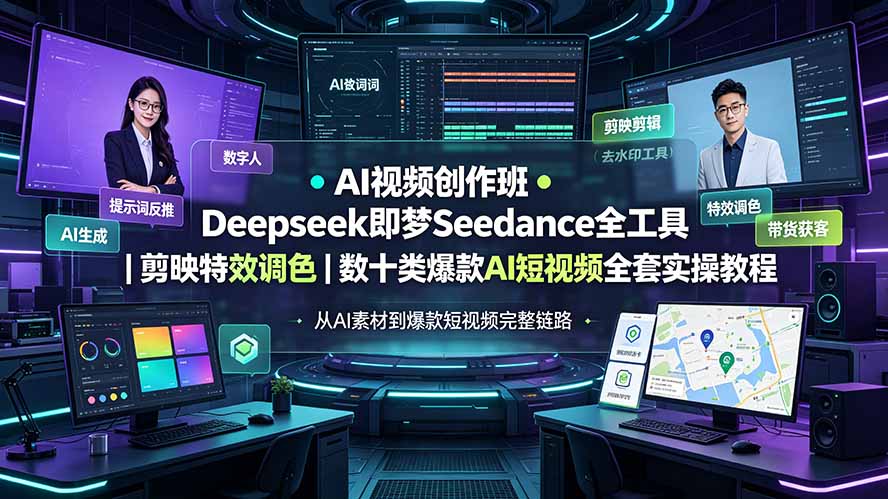 AI视频创作班◆Deepseek即梦Seedance全工具|剪映特效调色|数十类爆款AI短视频全套实操教程-91副业网