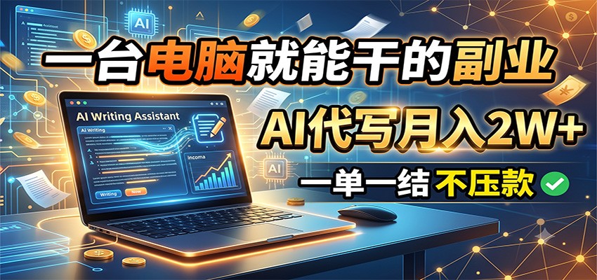 一台电脑就能干的副业,AI代写月入2W+,一单一结不压款-91副业网
