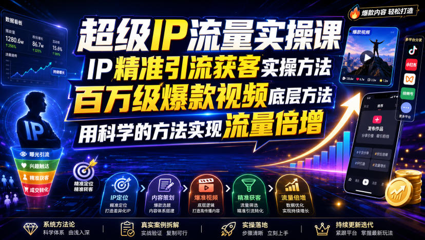 超级IP流量实操课,IP精准引流获客实操方法,百万级爆款视频底层方法,用科学的方法实现流量倍增-91副业网