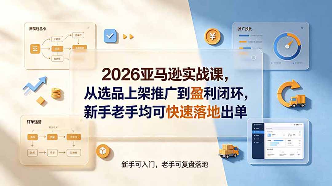 2026亚马逊实战课,从选品上架推广到盈利闭环,新手老手均可快速落地出单-91副业网