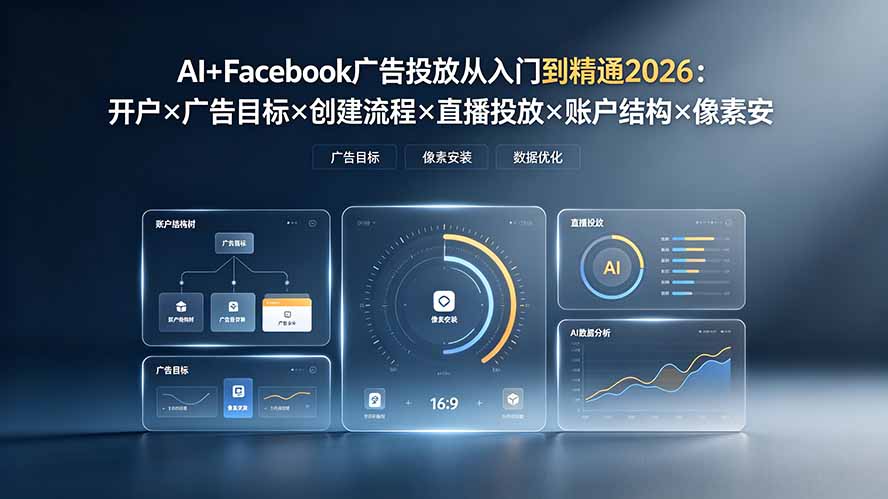 AI+Facebook广告投放从入门到精通2026:开户×广告目标×创建流程×直播投放×账户结构×像素安装×AI赋能-91副业网