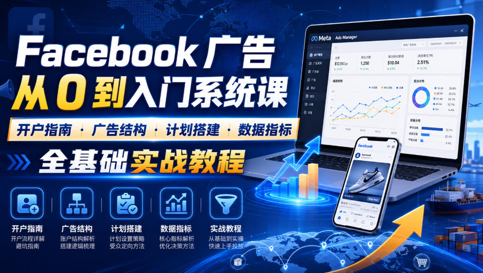 Facebook广告新手从0到入门系统课|开户指南・广告结构・计划搭建・数据指标全基础实战教程-91副业网